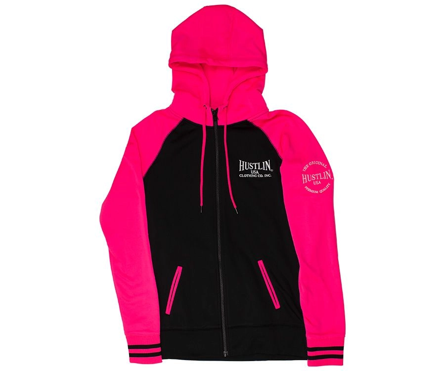 Hustlin USA Women's Pink Zip Up Hoodie 1 Hustlin USA Women's Pink Zip Up Hoodie