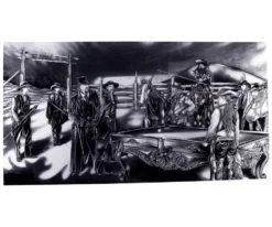 "Shoot Out" Floating Wall Art (30" X 15.75") - Black And White -Billiard Equipment Store rtnsowbw 01